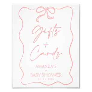 Modern Pink Girl Bow Baby Shower Gifts Cards Sign