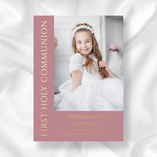 Modern Pink Girl First Holy Communion Photo (Modern Pink Girl First Holy Communion Photo Foil Invitation)