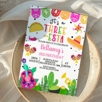 Modern Pink Girls Three-esta Fiesta 3rd Birthday