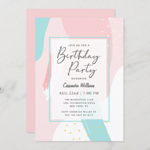Modern Pink Girly Abstract Birthday Party for Her Invitation