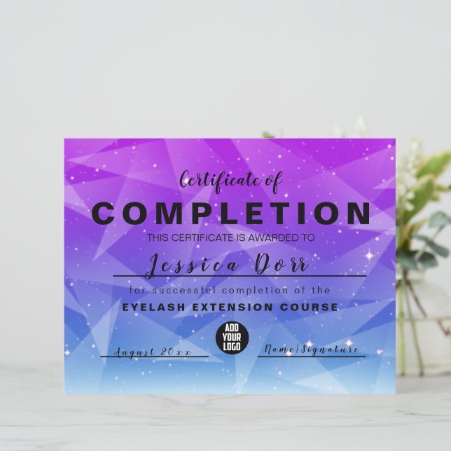 Modern Pink Girly Certificate of completion (Standing Front)