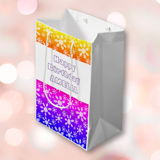 Modern Pink Girly Flower Floral Pattern Birthday  Medium Gift Bag (Creator Uploaded)