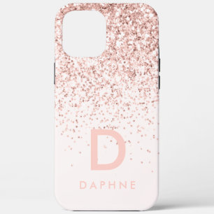 Modern pink girly glitter initial monogram iPhone 12 pro max case