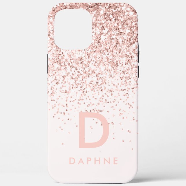 Modern pink girly glitter initial monogram Case-Mate iPhone case (Back)