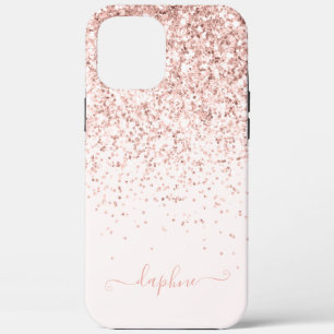 Modern pink girly glitter initial monogram iPhone 12 pro max case