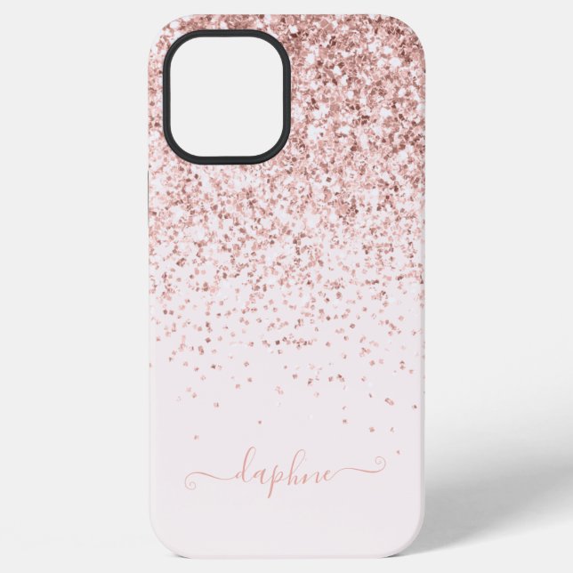 Modern pink girly glitter initial monogram iPhone case (Back)