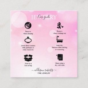 Modern Pink Girly Gradient Jewellery Care Square B Business Card