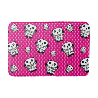 Modern Pink Girly Kawaii Cute Panda Bear Polka Dot Bath Mat