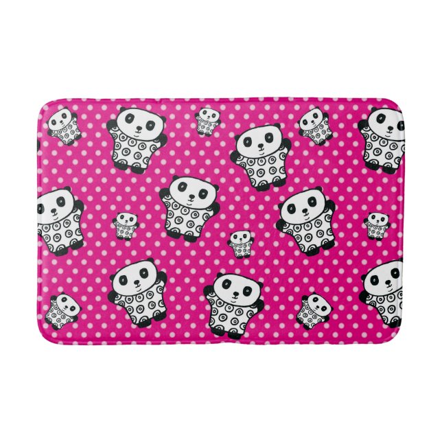 Modern Pink Girly Kawaii Cute Panda Bear Polka Dot Bath Mat (Front)
