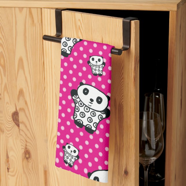 Modern Pink Girly Kawaii Cute Panda Bear Tea Towel (Thirds Fold)