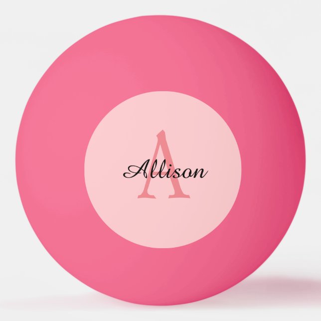 Modern Pink Girly Monogram Personalised Name Ping Pong Ball (Front)
