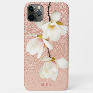 Modern pink girly monogram personalized magnolia iPhone 11 pro max case