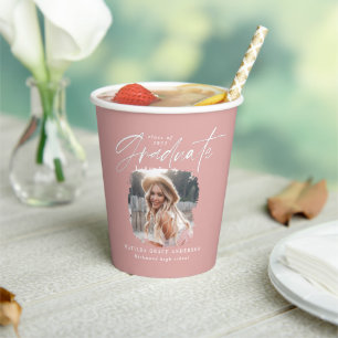 Modern pink girly script photo elegant graduation paper cups