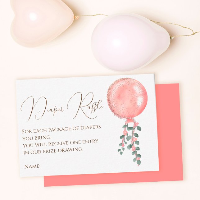 Modern pink glitter balloon diaper raffle enclosure card (Creator Uploaded)