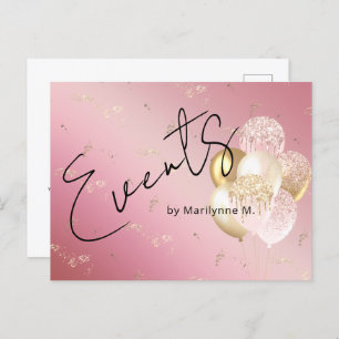 Modern Pink Glitter Balloons Business Postcard