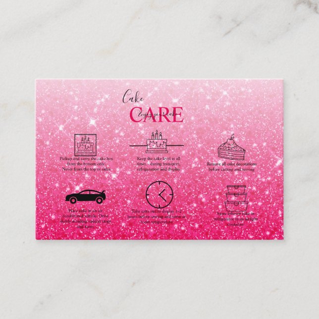 Modern Pink Glitter Cake Care  Business Card (Front)