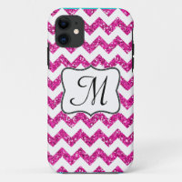 Modern Pink Glitter Chevron Monogram IPHONE 5 Case