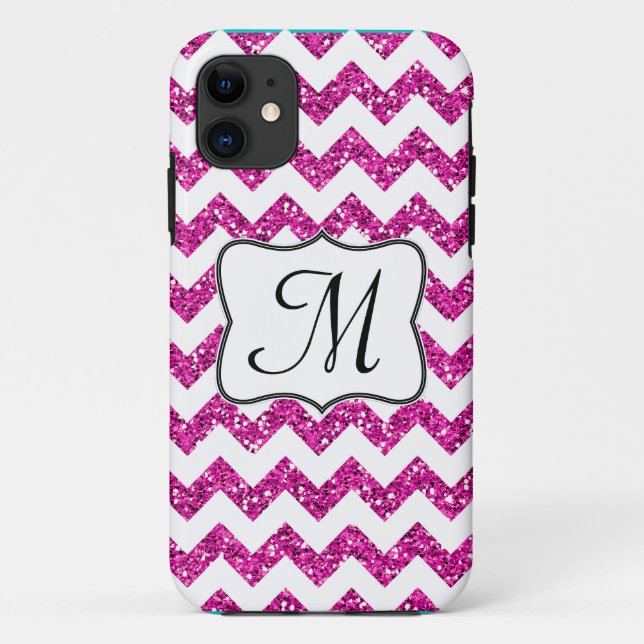 Modern Pink Glitter Chevron Monogram IPHONE 5 Case (Back)