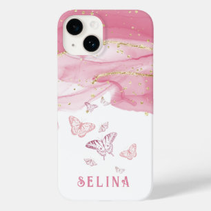 Modern pink glitter chic monogrammed  Case-Mate iPhone 14 case