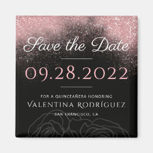 Modern Pink Glitter Chic Quinceañera Save The Date Magnet