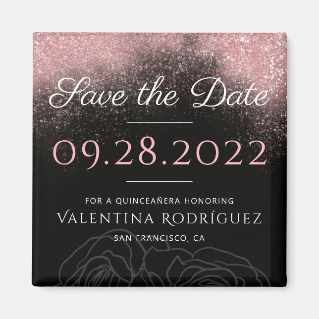 Modern Pink Glitter Chic Quinceañera Save The Date Magnet (Front)