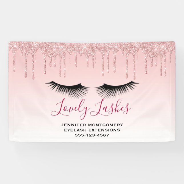 Modern Pink Glitter Drips & Black Eyelashes Biz Banner (Horizontal)