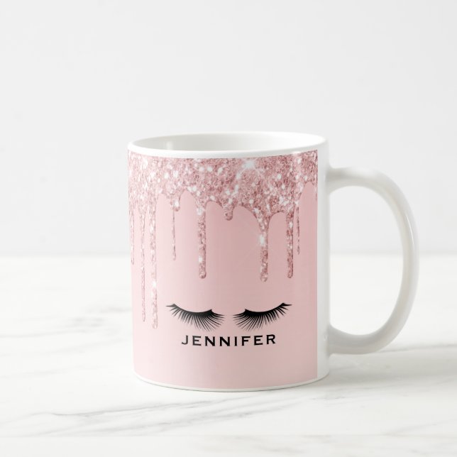 Modern Pink Glitter Drips & Black Eyelashes Coffee Mug (Right)
