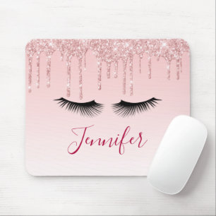 Modern Pink Glitter Drips & Black Eyelashes Mouse Pad