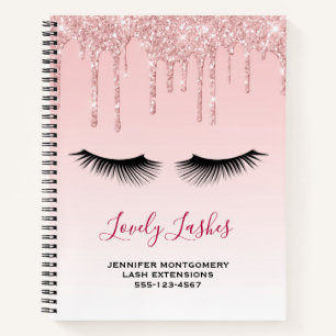 Modern Pink Glitter Drips & Black Eyelashes Notebook