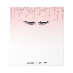 Modern Pink Glitter Drips & Black Eyelashes Notepad