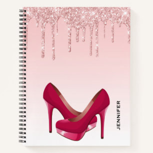 Modern Pink Glitter Drips & High Heels Notebook
