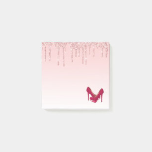 Modern Pink Glitter Drips & High Heels Post-it Notes