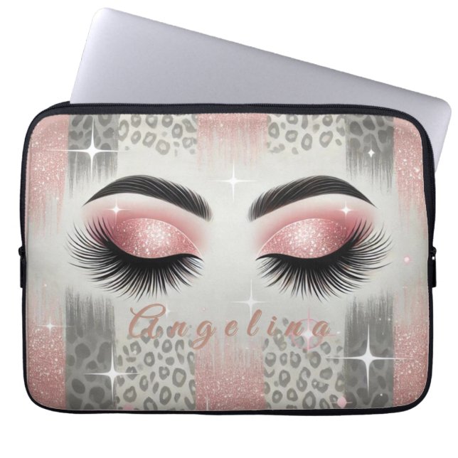 Modern Pink Glitter Eyelashes  Laptop Sleeve (Front)
