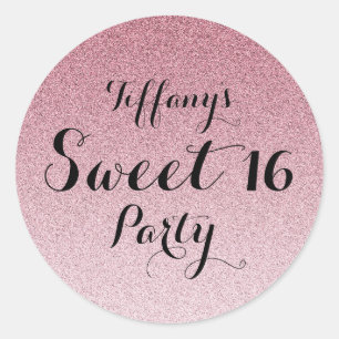 Modern Pink Glitter Faux Ombre Sweet 16 Sticker