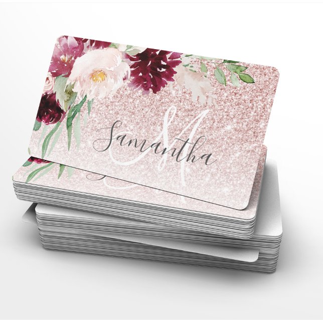 Modern Pink Glitter & Flower Sparkle With Name  Business Card (Creator Uploaded)