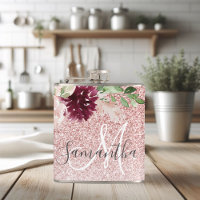 Modern Pink Glitter & Flower Sparkle With Name