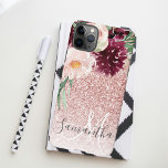 Modern Pink Glitter & Flower Sparkle With Name  iPhone 11Pro Max Case<br><div class="desc">Modern Pink Glitter & Flower Sparkle With Name</div>
