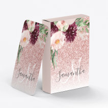 Modern Pink Glitter & Flower Sparkle With Name  Playing Cards