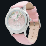 Modern Pink Glitter & Flowers Sparkle With Name Watch<br><div class="desc">Modern Pink Glitter & Flowers Sparkle With Name</div>