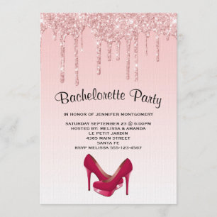 Modern Pink Glitter High Heels Bachelorette Invitation