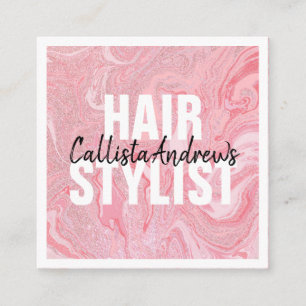 Modern Pink Glitter Liquid Marble Hairstylist Square Business Card