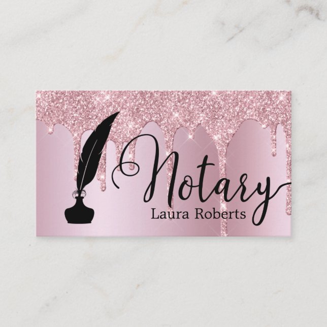 Modern Pink Glitter Loan Signing Agent  Business C Business Card (Front)