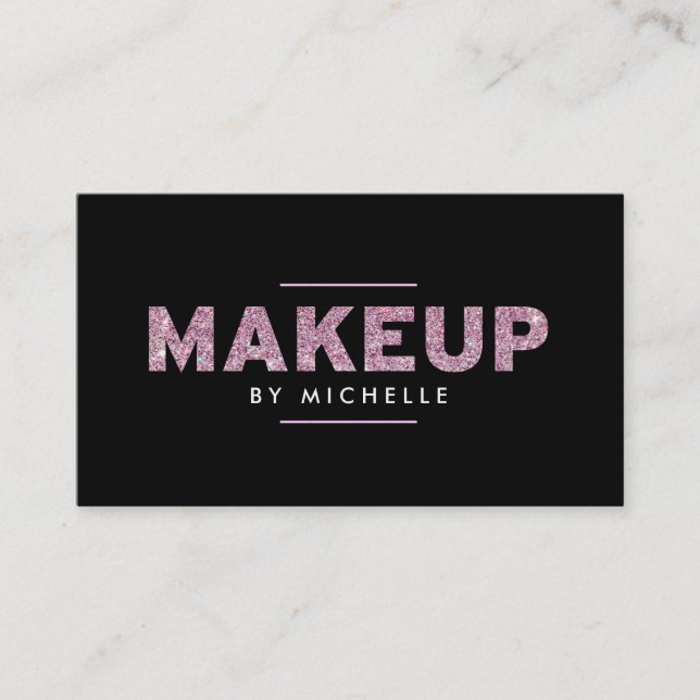 Modern Pink Glitter Makeup Artist Business Card (Front)