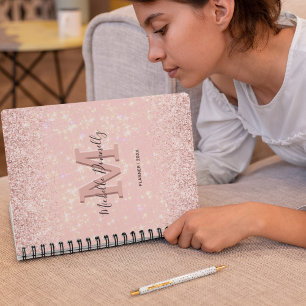 Modern Pink Glitter Monogram Name 2025 Planner