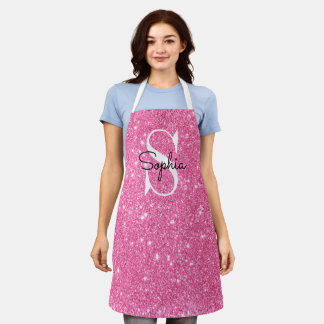 Modern Pink Glitter Monogram Personalised Name Apron