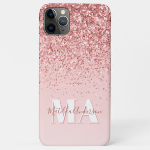 Modern pink glitter monogram personalized iPhone 11 pro max case