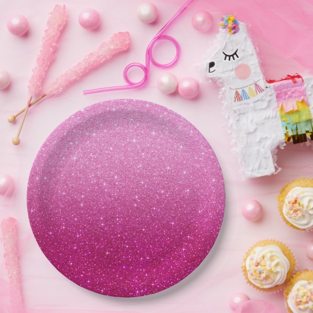Modern Pink Glitter Pattern ombre Paper Plate (Party)