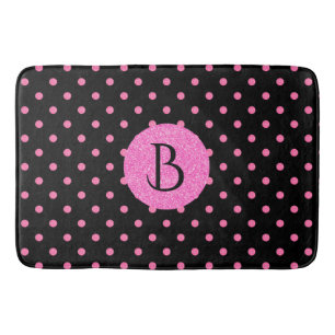 Modern Pink Glitter Polka-Dots Pattern Monogram Bath Mat
