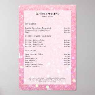 Modern, pink glitter salon price list Poster