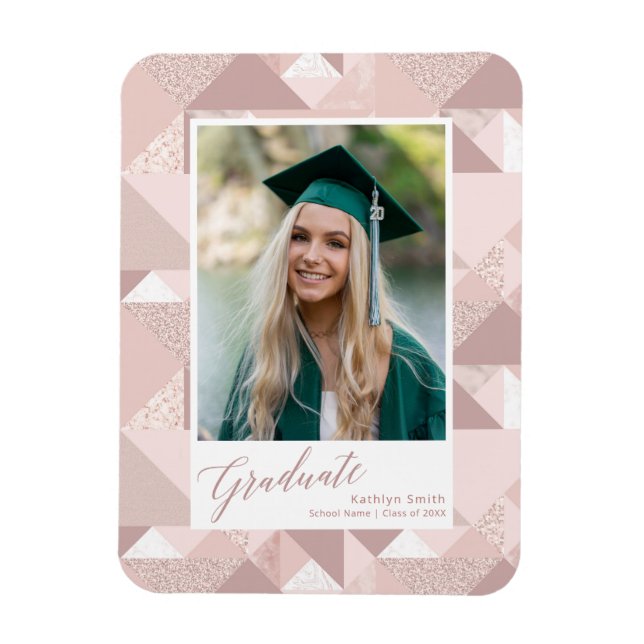 Modern Pink Glitter Script Graduation Girl Photo Magnet (Vertical)